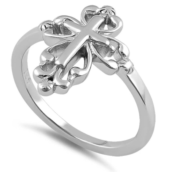 925 STERLING SILVER Cross High Polished Ring - Picture 11 of 14